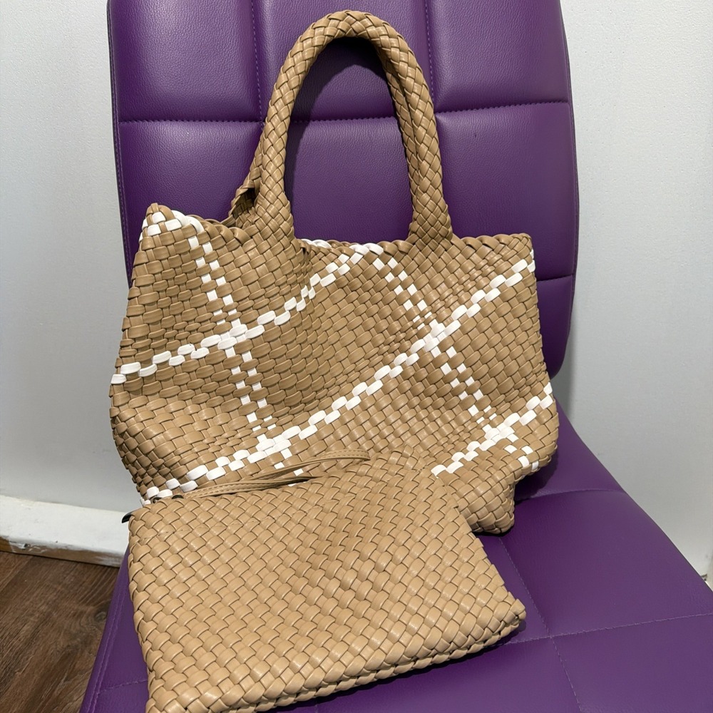 Queenoris Fashion Woven Tote Bag for Women, Shopper Bag Soft Vegan Leather Hand